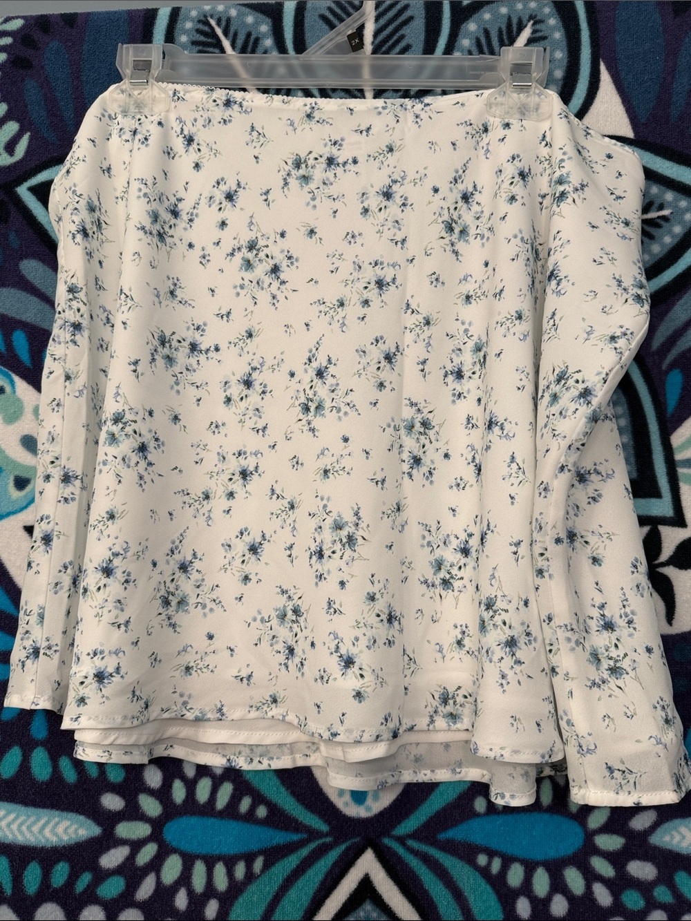 Garage White Floral Skirt with Blue Print
